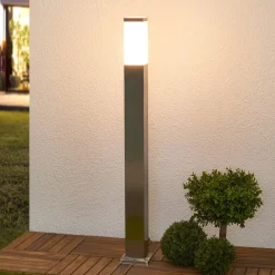 Lindby pullertlampe Lorian, 100 cm, stål, IP44, E27| Terrassebelysning|Gatebelysning, Pullert Belysning