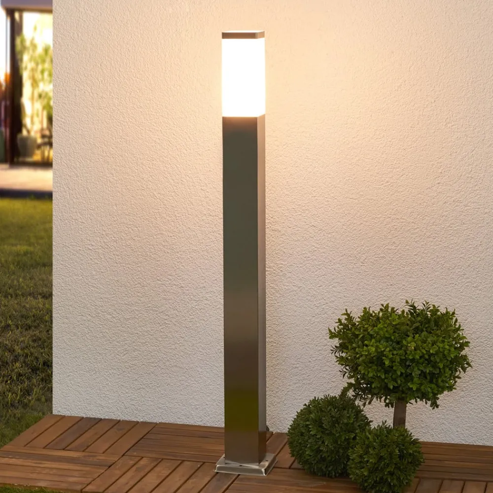 Lindby pullertlampe Lorian, 100 cm, stål, IP44, E27| Terrassebelysning|Gatebelysning, Pullert Belysning