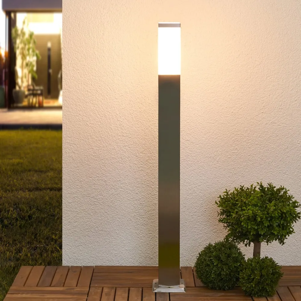 Lindby pullertlampe Lorian, 100 cm, stål, IP44, E27| Terrassebelysning|Gatebelysning, Pullert Belysning