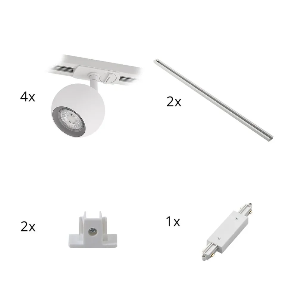 Lindby skinnesystem Linaro, GU10, 4 lyskilder, hvit, Ø 9 cm| Skinnesystem