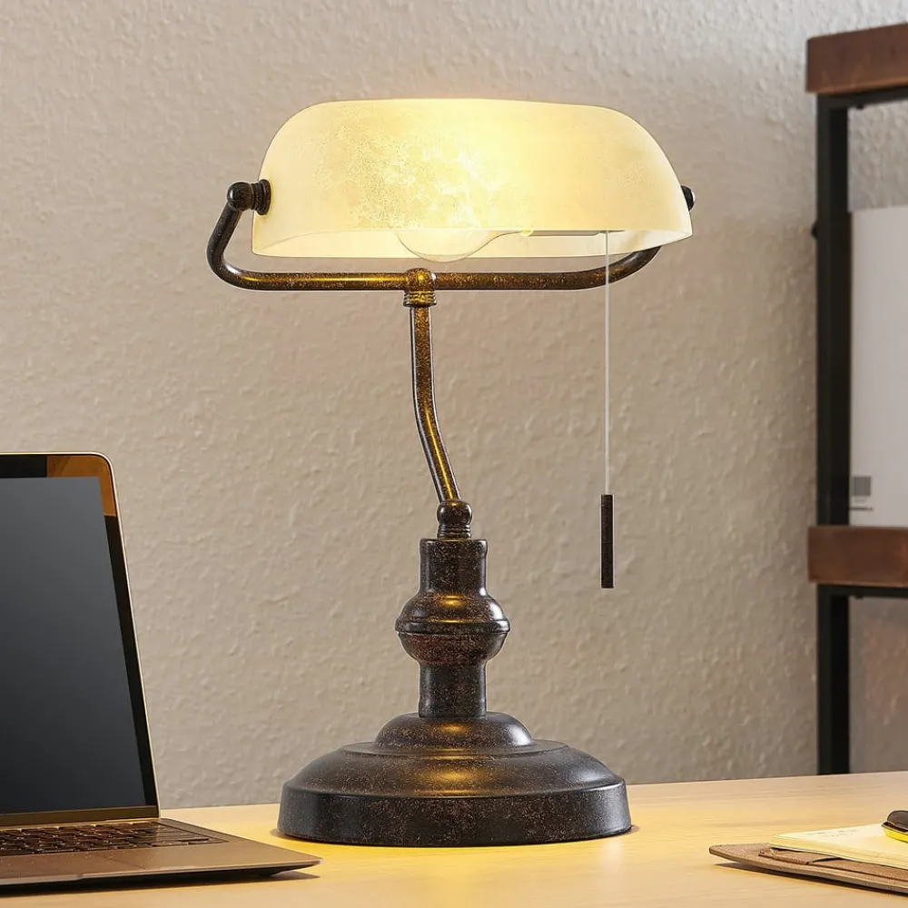 Lindby skrivebordslampe Profina, 39 cm, rustbrun, stål| Kontorbelysning|Bordlamper