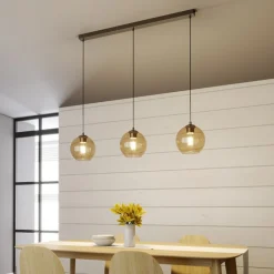 Lindby Sofian hengelampe, ravfarget, glass, 100 cm, 3 lyskilder.| Pendellamper