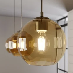 Lindby Sofian hengelampe, ravfarget, glass, 100 cm, 3 lyskilder.| Pendellamper