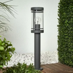 Lindby sokkellampe Djori, 50 cm, antrasitt, stål, E27| Sokkellamper Med Sensor|Terrassebelysning