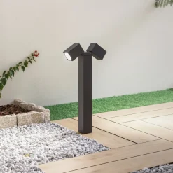 Lindby sokkellampe Othil, 2 lyskilder, 50 cm, antrasitt, metall| Terrassebelysning|Sokkellamper