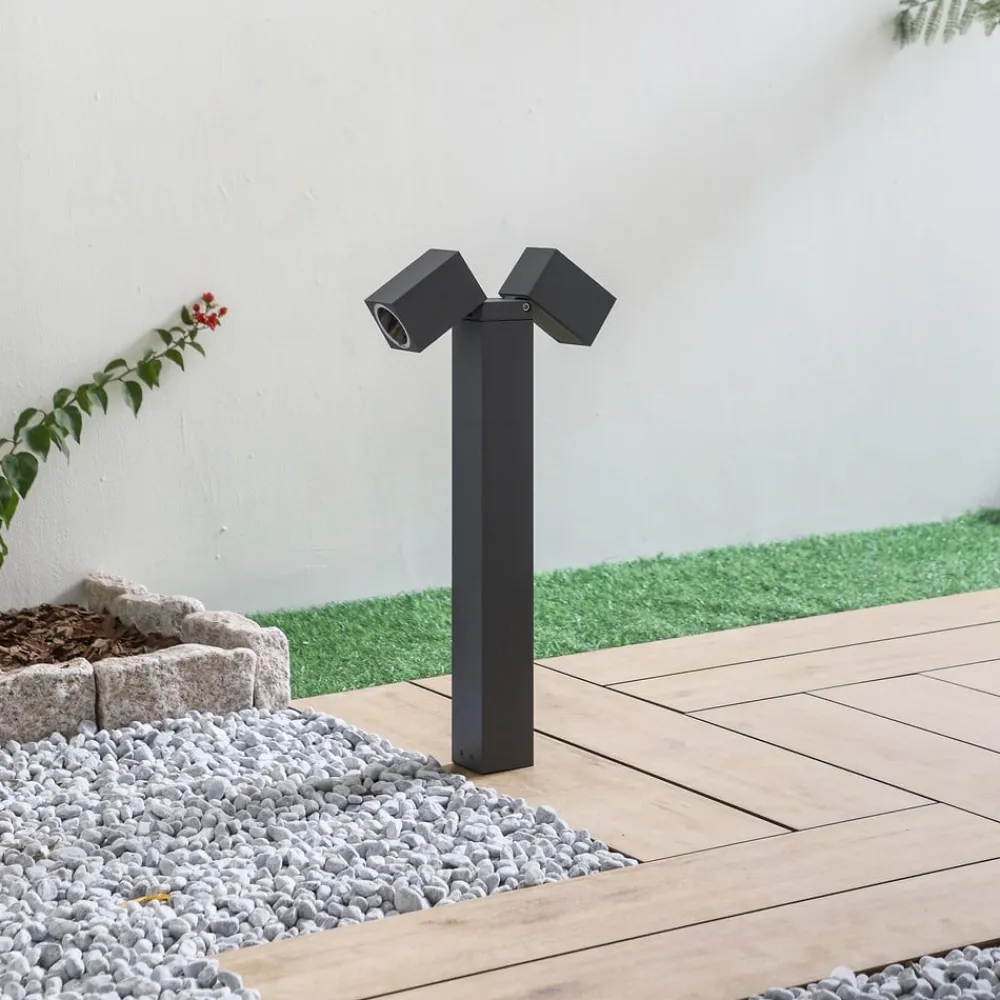 Lindby sokkellampe Othil, 2 lyskilder, 50 cm, antrasitt, metall| Terrassebelysning|Sokkellamper