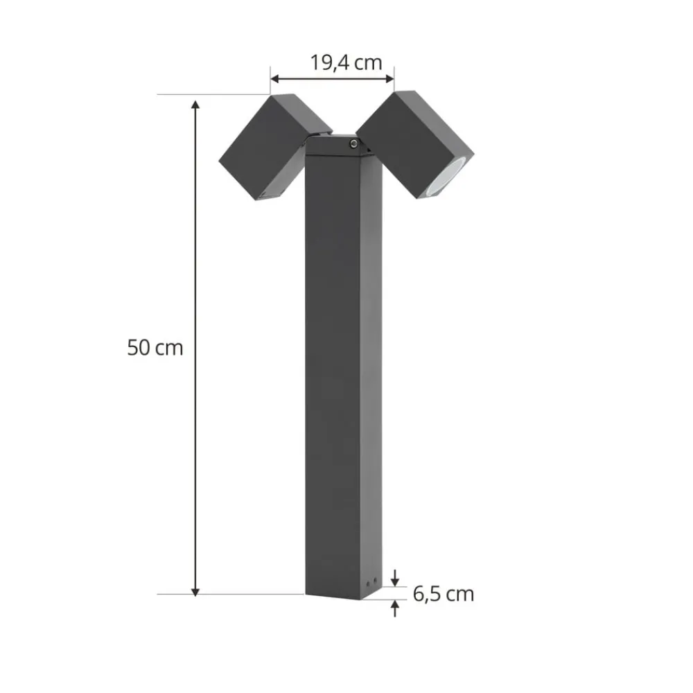Lindby sokkellampe Othil, 2 lyskilder, 50 cm, antrasitt, metall| Terrassebelysning|Sokkellamper