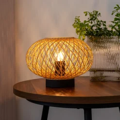 Lindby Solvira bordlampe, bambusfletverk, rund Sale