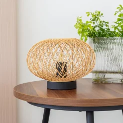 Lindby Solvira bordlampe, bambusfletverk, rund Sale