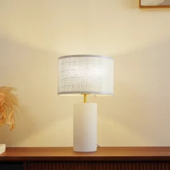 Lindby Sorscha bordlampe, hvit, jern, Ø 26 cm Outlet