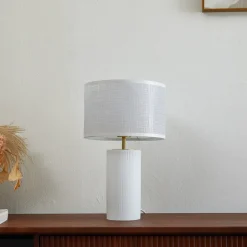 Lindby Sorscha bordlampe, hvit, jern, Ø 26 cm Outlet