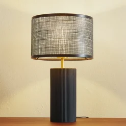 Lindby Sorscha bordlampe, svart, jern, Ø 26 cm| Bordlamper