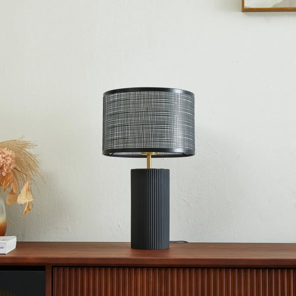 Lindby Sorscha bordlampe, svart, jern, Ø 26 cm| Bordlamper