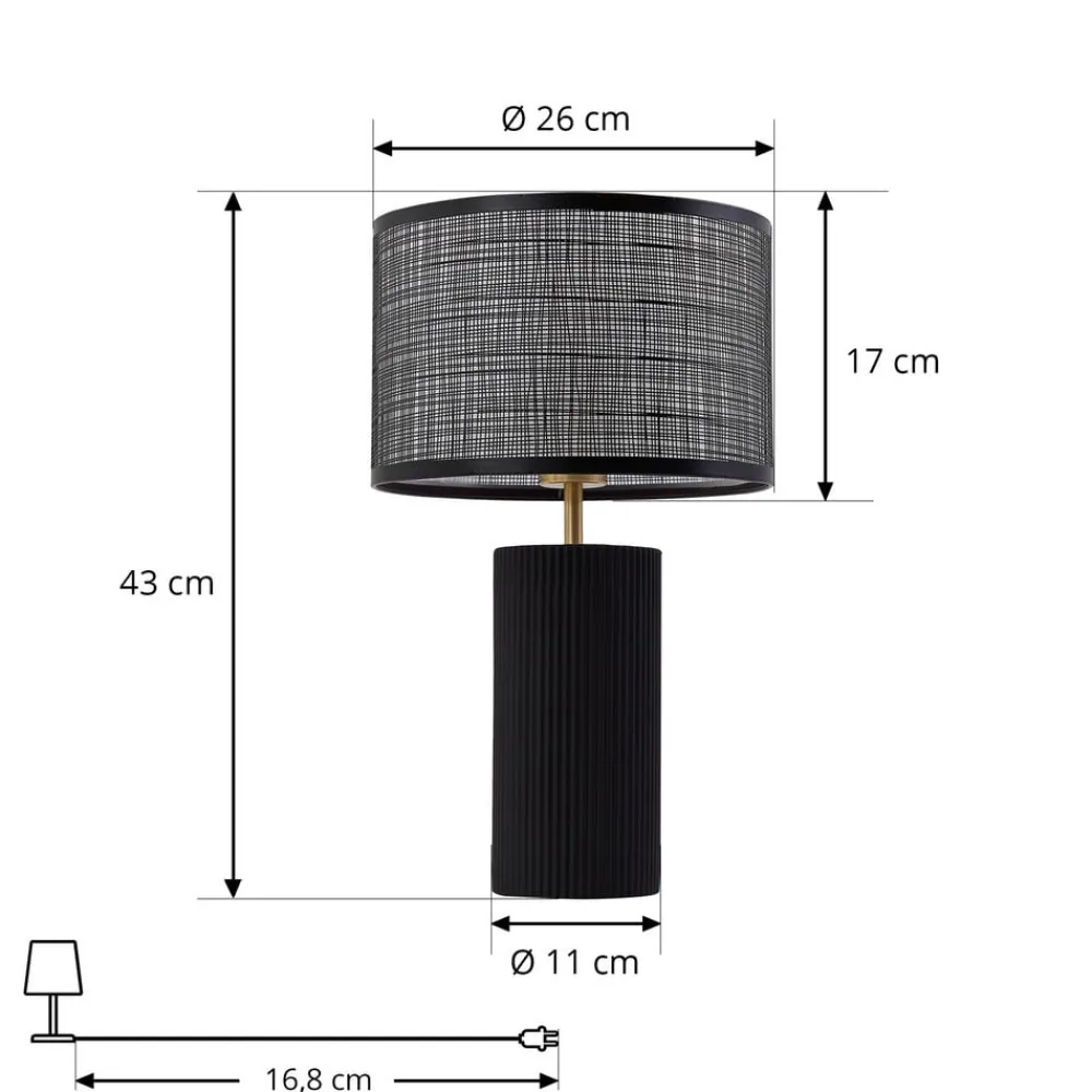 Lindby Sorscha bordlampe, svart, jern, Ø 26 cm| Bordlamper
