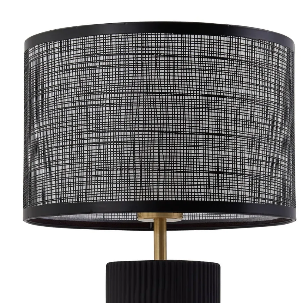 Lindby Sorscha bordlampe, svart, jern, Ø 26 cm| Bordlamper