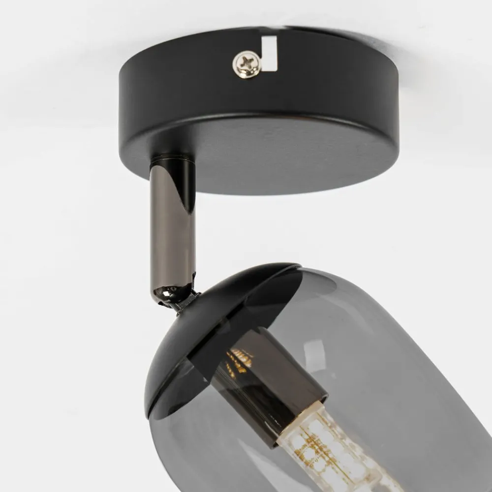 Lindby Spot Katjana, 1-lampe, 16,9 cm høy, røykt glass| Spotter I Tak