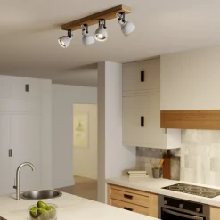 Lindby Spot Mitis, 70 cm, 4 lyskilder, grå, tre, betong, GU10 New