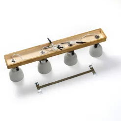 Lindby Spot Mitis, 70 cm, 4 lyskilder, grå, tre, betong, GU10 New