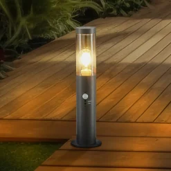 Lindby Statius sokkellampe, antrasitt, jern, sensor, 45 cm Hot