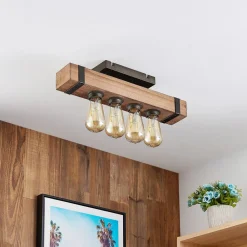 Lindby Sverina taklampe, 46 cm, brun, tre, metall| Design- Og Hotellbelysning|Taklamper