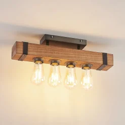 Lindby Sverina taklampe, 46 cm, brun, tre, metall| Design- Og Hotellbelysning|Taklamper