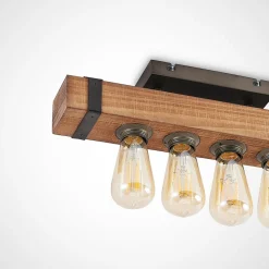 Lindby Sverina taklampe, 46 cm, brun, tre, metall| Design- Og Hotellbelysning|Taklamper