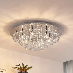 Lindby taklampe Antonino, 8 lyskilder, krom, krystall, 55 cm