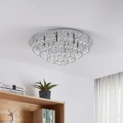 Lindby taklampe Antonino, 8 lyskilder, krom, krystall, 55 cm
