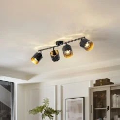 Lindby taklampe Aralena, svart/gull, 4 lyskilder, lengde 97 cm Clearance