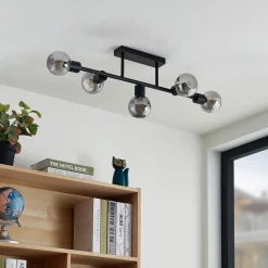 Lindby taklampe Biscala, 5 lyskilder, svart/røyk, E14| Design- Og Hotellbelysning|Taklamper