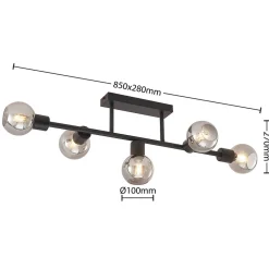 Lindby taklampe Biscala, 5 lyskilder, svart/røyk, E14| Design- Og Hotellbelysning|Taklamper