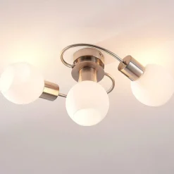 Lindby taklampe Ciala, 3 lys, nikkelfarget, glass| Design- Og Hotellbelysning|Taklamper