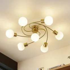 Lindby taklampe Ciala, 7 lyskilder, messingfarget, glass Best