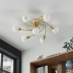 Lindby taklampe Ciala, 7 lyskilder, messingfarget, glass Best