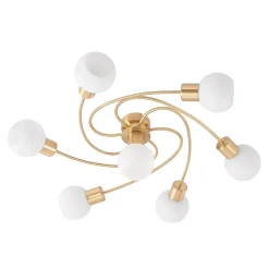 Lindby taklampe Ciala, 7 lyskilder, messingfarget, glass Best