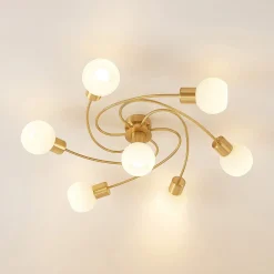 Lindby taklampe Ciala, 7 lyskilder, messingfarget, glass Best