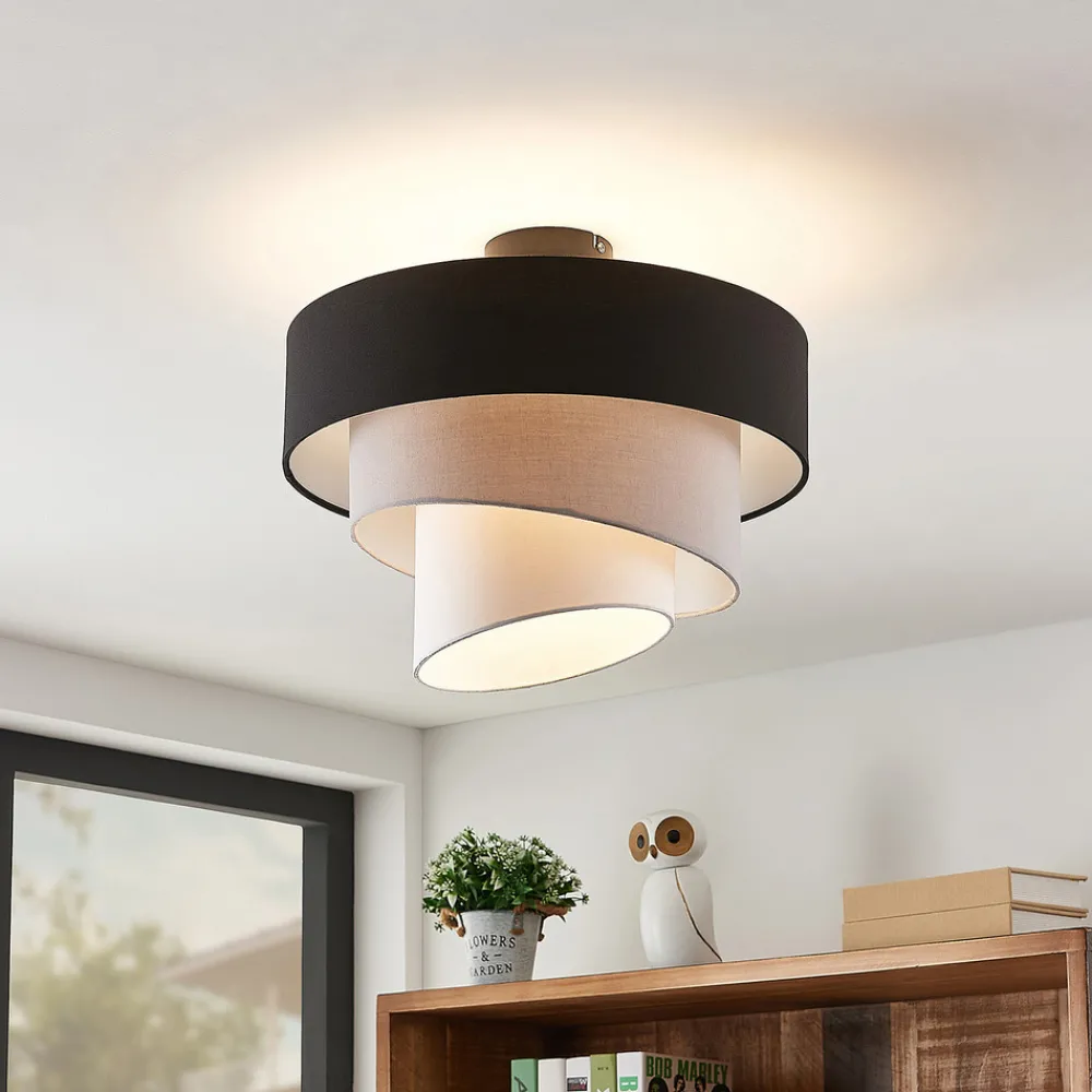 Lindby taklampe Coria, svart/grå/hvit, Ø 40 cm, E27 Hot
