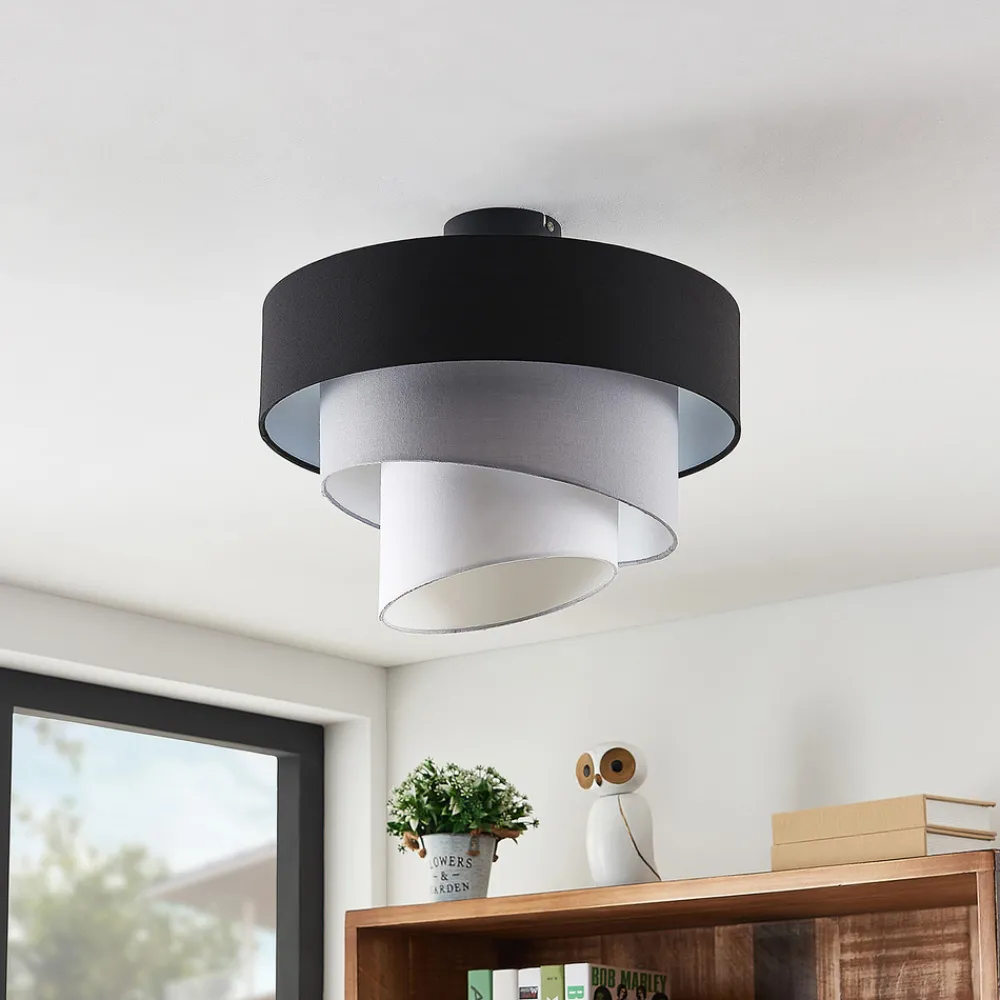Lindby taklampe Coria, svart/grå/hvit, Ø 40 cm, E27 Hot