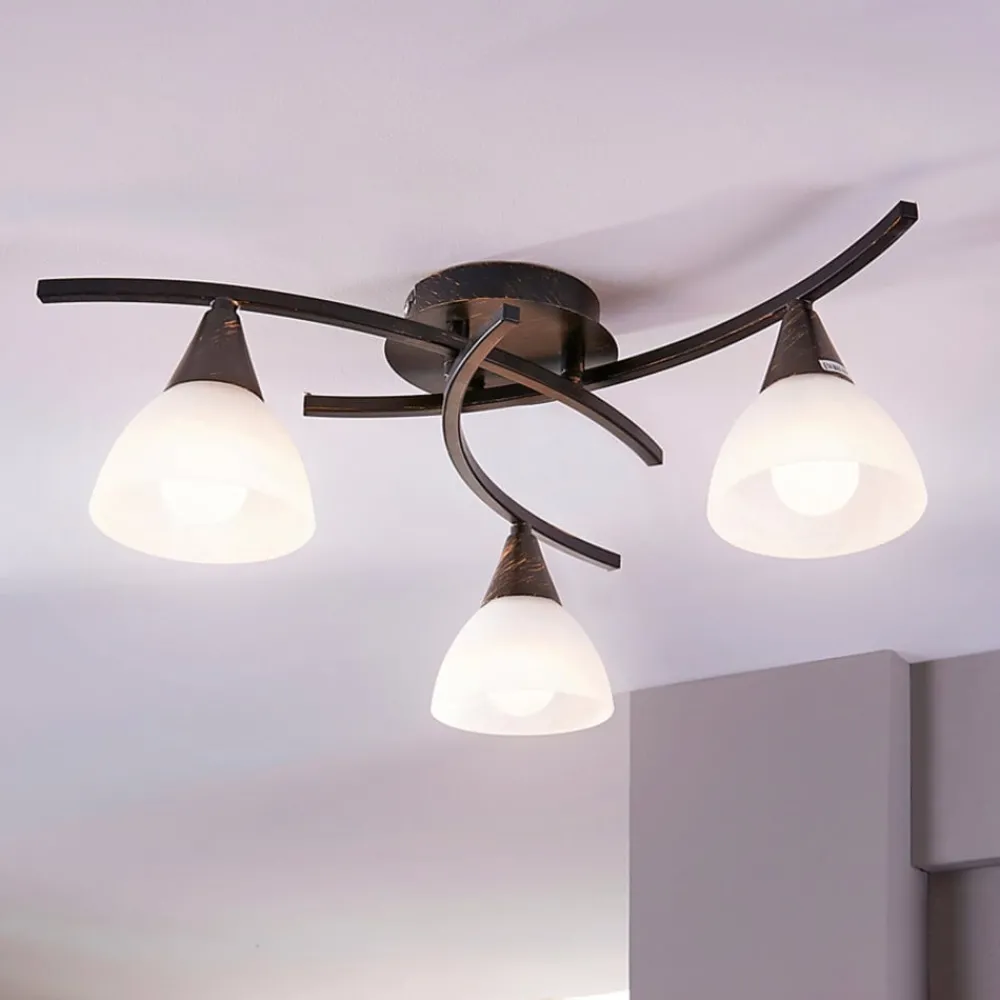 Lindby taklampe Della, svart-gull, Ø 58 cm, 3 lyskilder, E14 Outlet