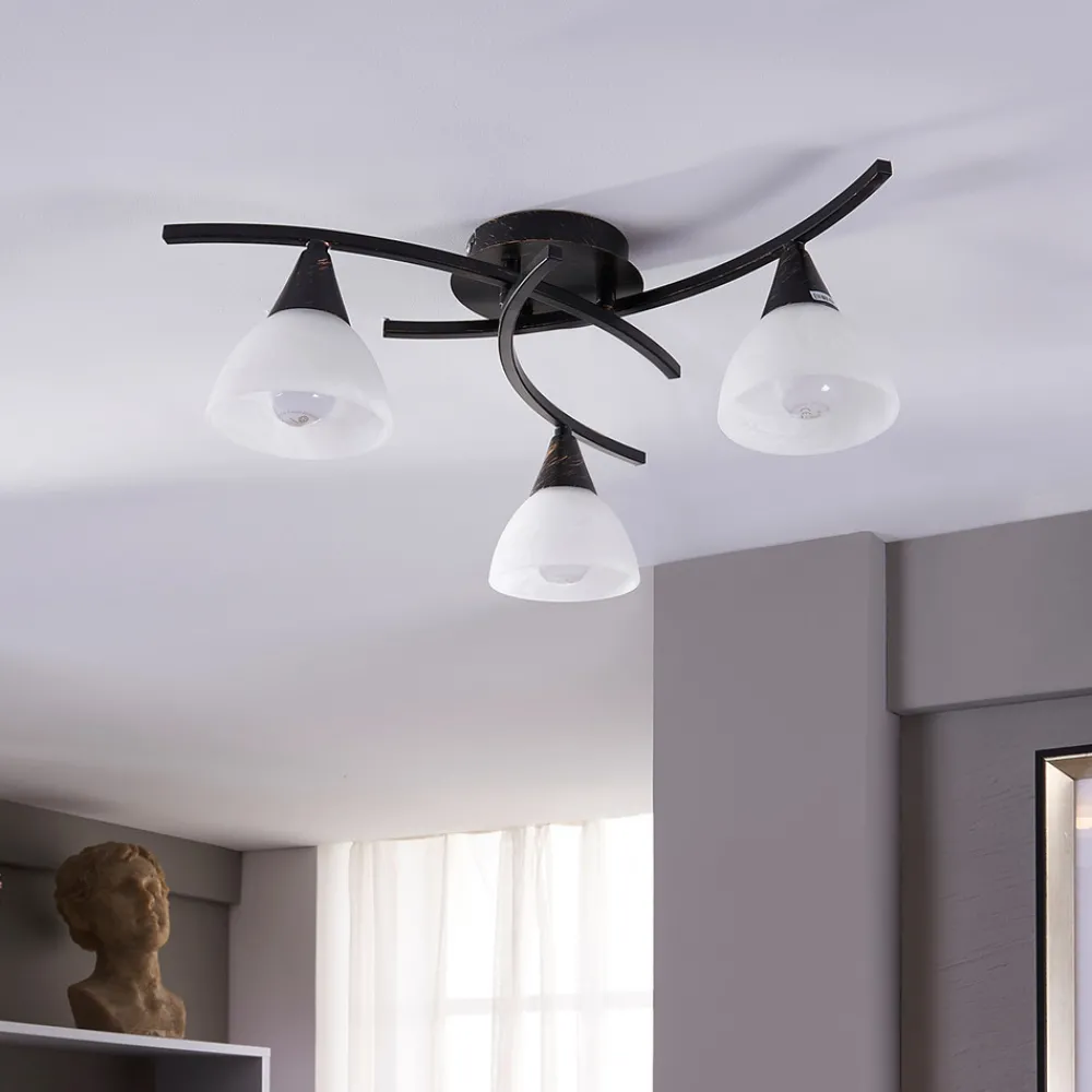 Lindby taklampe Della, svart-gull, Ø 58 cm, 3 lyskilder, E14 Outlet