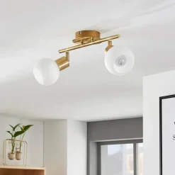 Lindby taklampe Elaina, 30 cm, 2 lyskilder, messing, glass, E14| Spotter I Tak|Taklamper