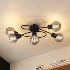 Lindby taklampe Elaina, 66 cm, 5 lyskilder, svart/røyk, E14 Clearance