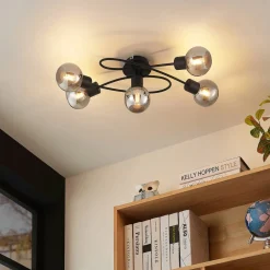 Lindby taklampe Elaina, 66 cm, 5 lyskilder, svart/røyk, E14 Clearance