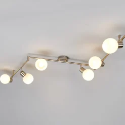 Lindby taklampe Elaina, 180 cm, 6 lyskilder, nikkel, glass, E14| Taklamper