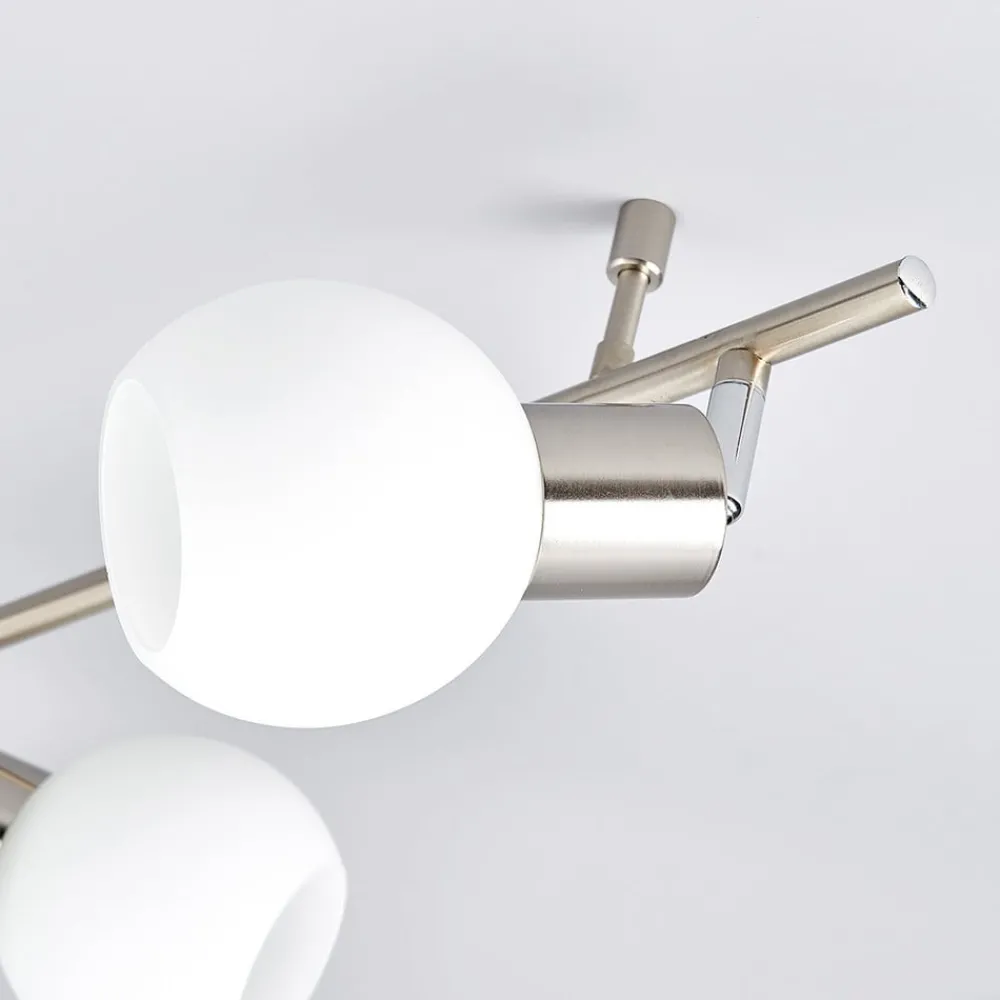 Lindby taklampe Elaina, 180 cm, 6 lyskilder, nikkel, glass, E14| Taklamper