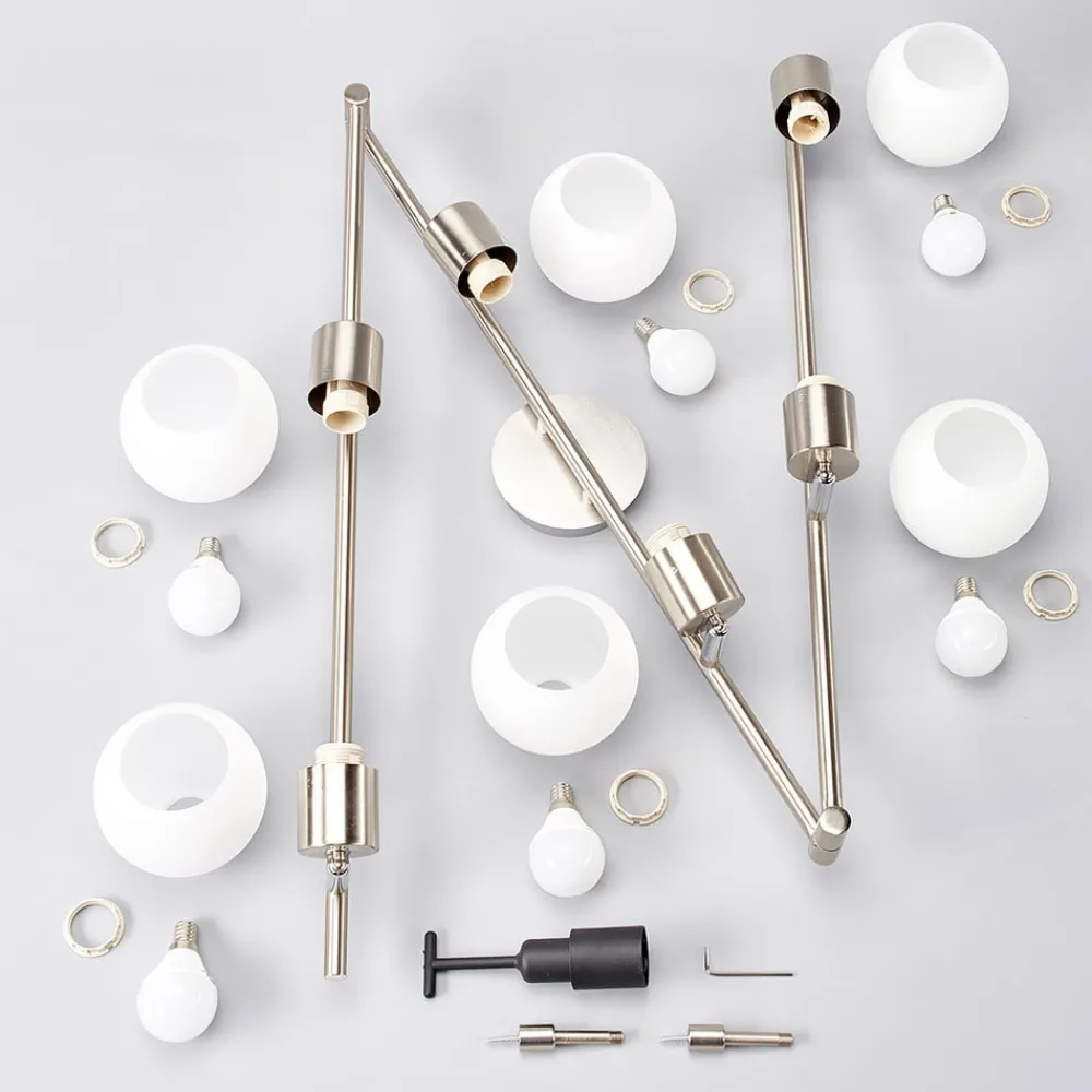 Lindby taklampe Elaina, 180 cm, 6 lyskilder, nikkel, glass, E14| Taklamper