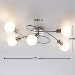 Lindby taklampe Elaina, 65 cm, 5 lyskilder, nikkel, glass, E14 New