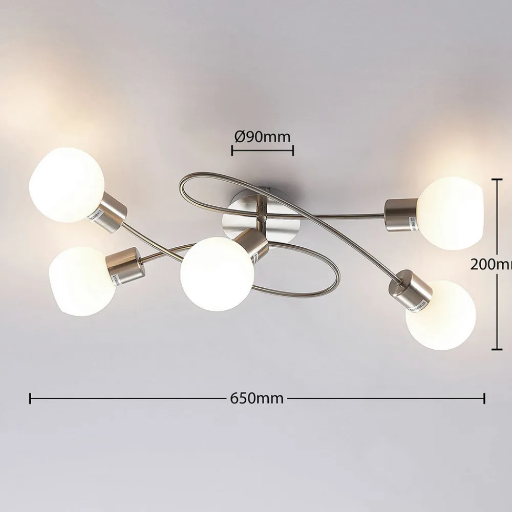 Lindby taklampe Elaina, 65 cm, 5 lyskilder, nikkel, glass, E14 New