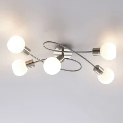 Lindby taklampe Elaina, 65 cm, 5 lyskilder, nikkel, glass, E14 New