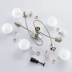 Lindby taklampe Elaina, 65 cm, 5 lyskilder, nikkel, glass, E14 New